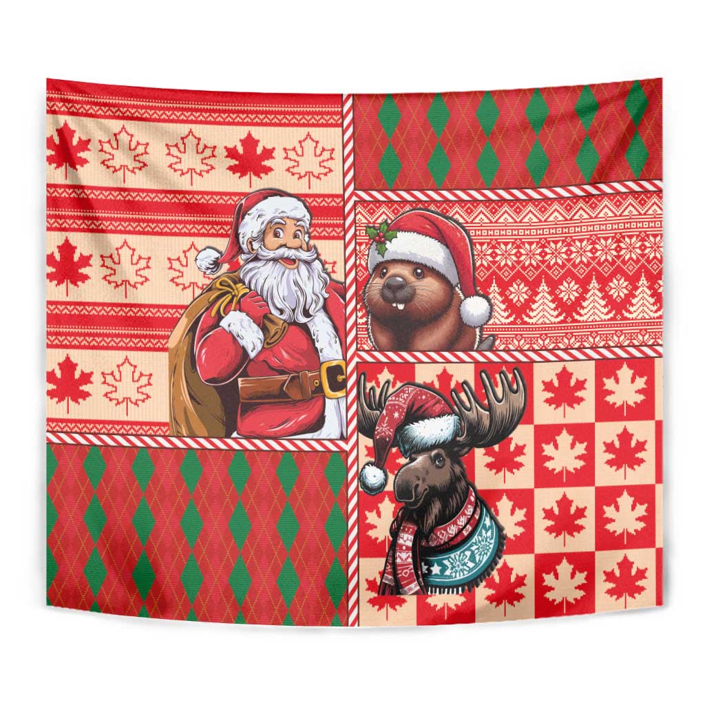 Canadian Christmas Tapestry Santa Hoho Holiday - A Beaver and Moose - Wonder Print Shop