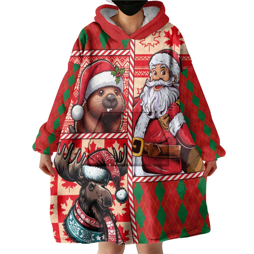 Canadian Christmas Wearable Blanket Hoodie Santa Hoho Holiday - A Beaver and Moose - Wonder Print Shop