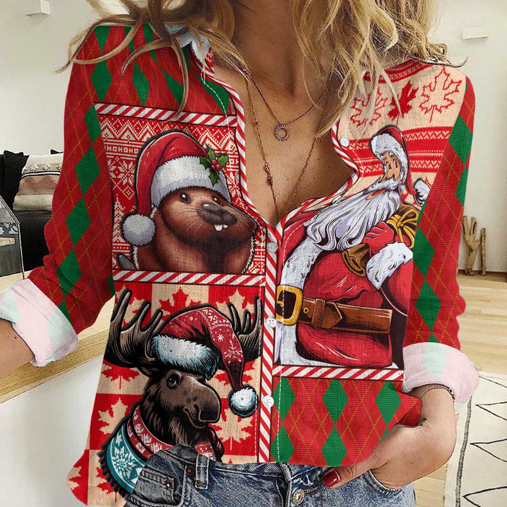 Canadian Christmas Women Casual Shirt Santa Hoho Holiday - A Beaver and Moose - Wonder Print Shop