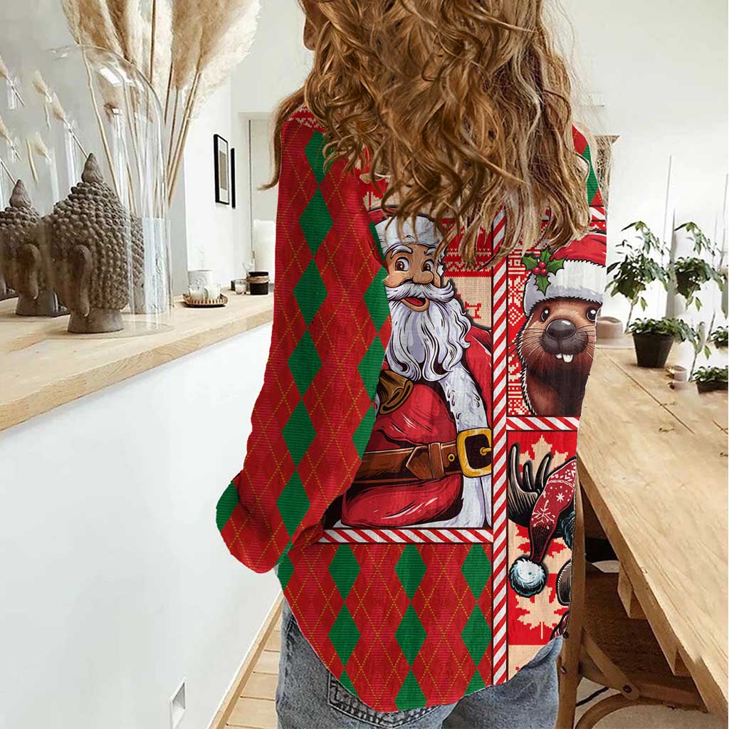Canadian Christmas Women Casual Shirt Santa Hoho Holiday - A Beaver and Moose - Wonder Print Shop