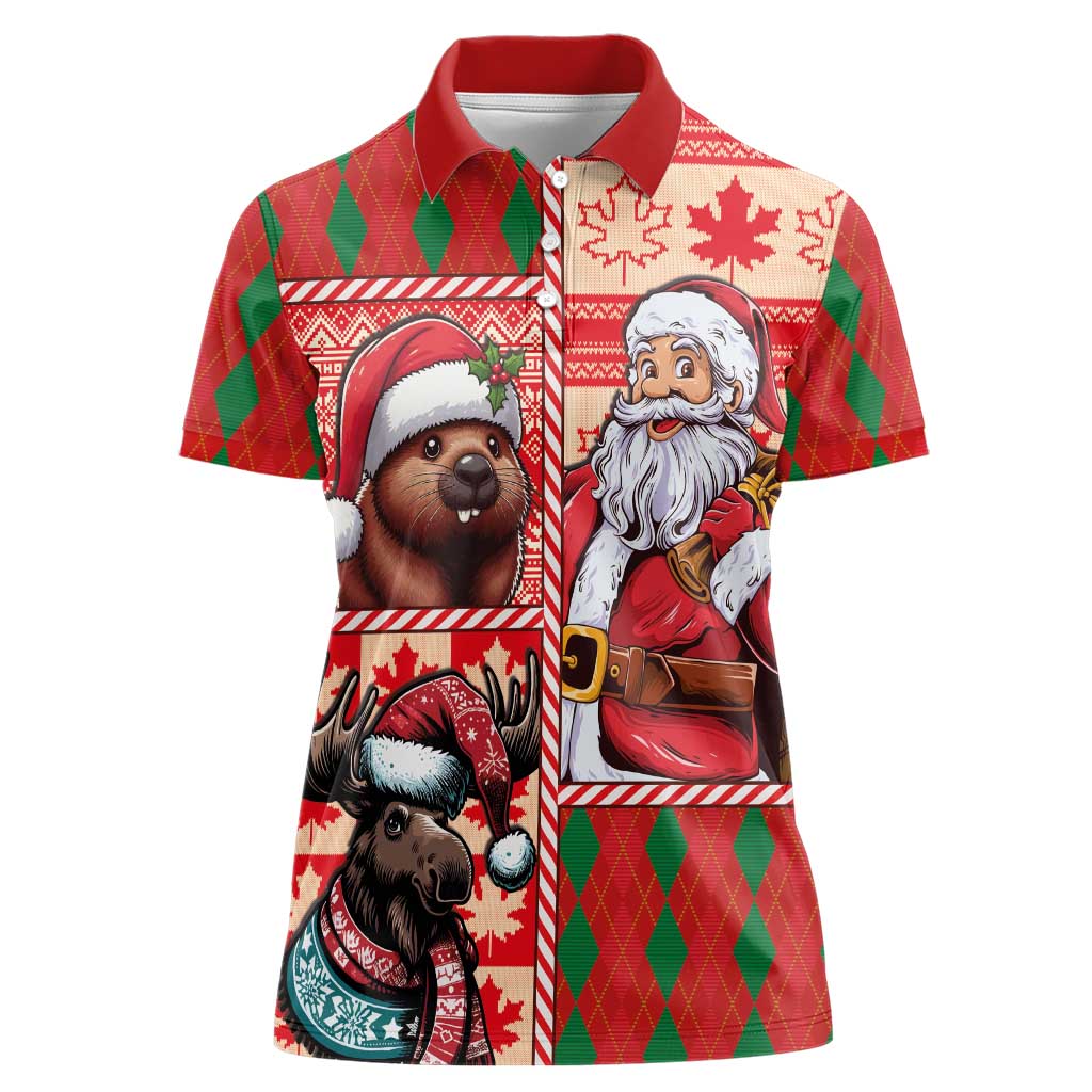 Canadian Christmas Women Polo Shirt Santa Hoho Holiday - A Beaver and Moose - Wonder Print Shop