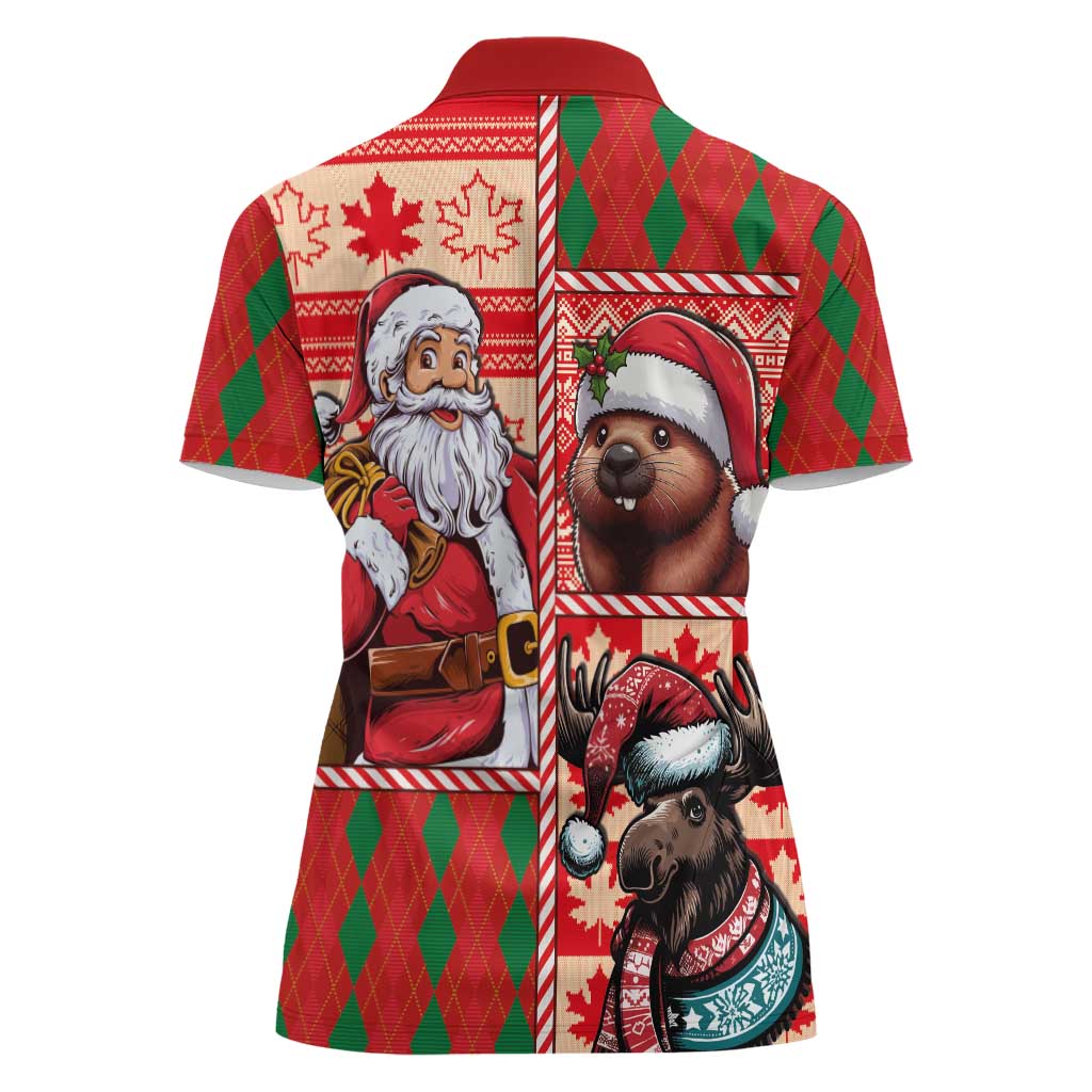 Canadian Christmas Women Polo Shirt Santa Hoho Holiday - A Beaver and Moose - Wonder Print Shop