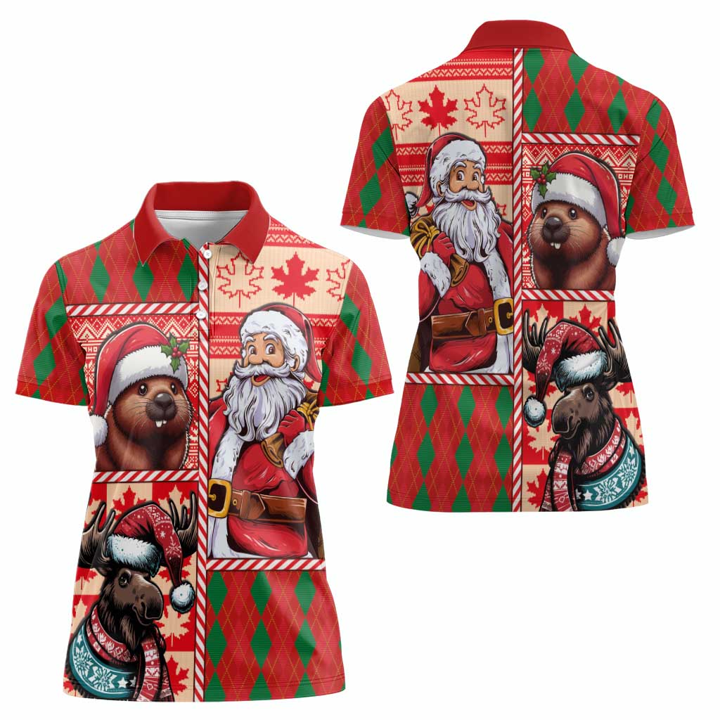 Canadian Christmas Women Polo Shirt Santa Hoho Holiday - A Beaver and Moose - Wonder Print Shop