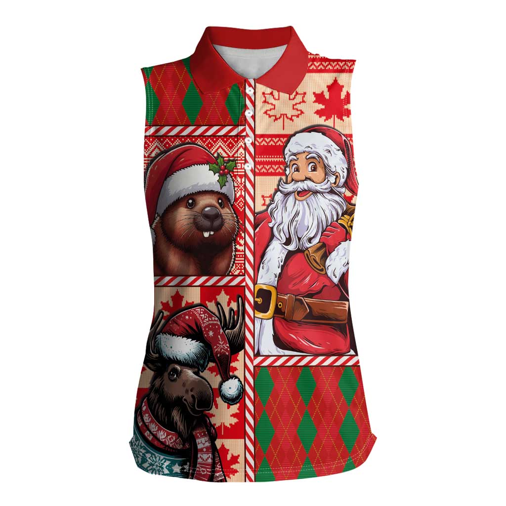 Canadian Christmas Women Sleeveless Polo Shirt Santa Hoho Holiday - A Beaver and Moose - Wonder Print Shop
