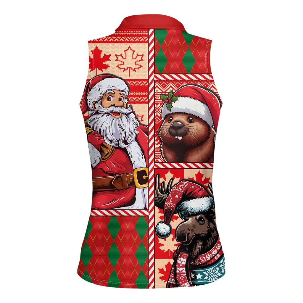 Canadian Christmas Women Sleeveless Polo Shirt Santa Hoho Holiday - A Beaver and Moose - Wonder Print Shop