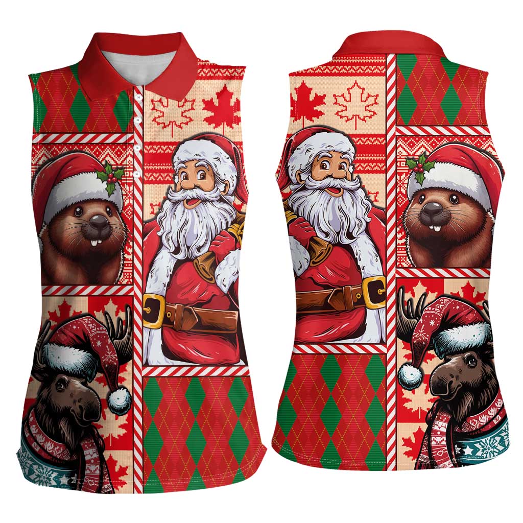 Canadian Christmas Women Sleeveless Polo Shirt Santa Hoho Holiday - A Beaver and Moose - Wonder Print Shop