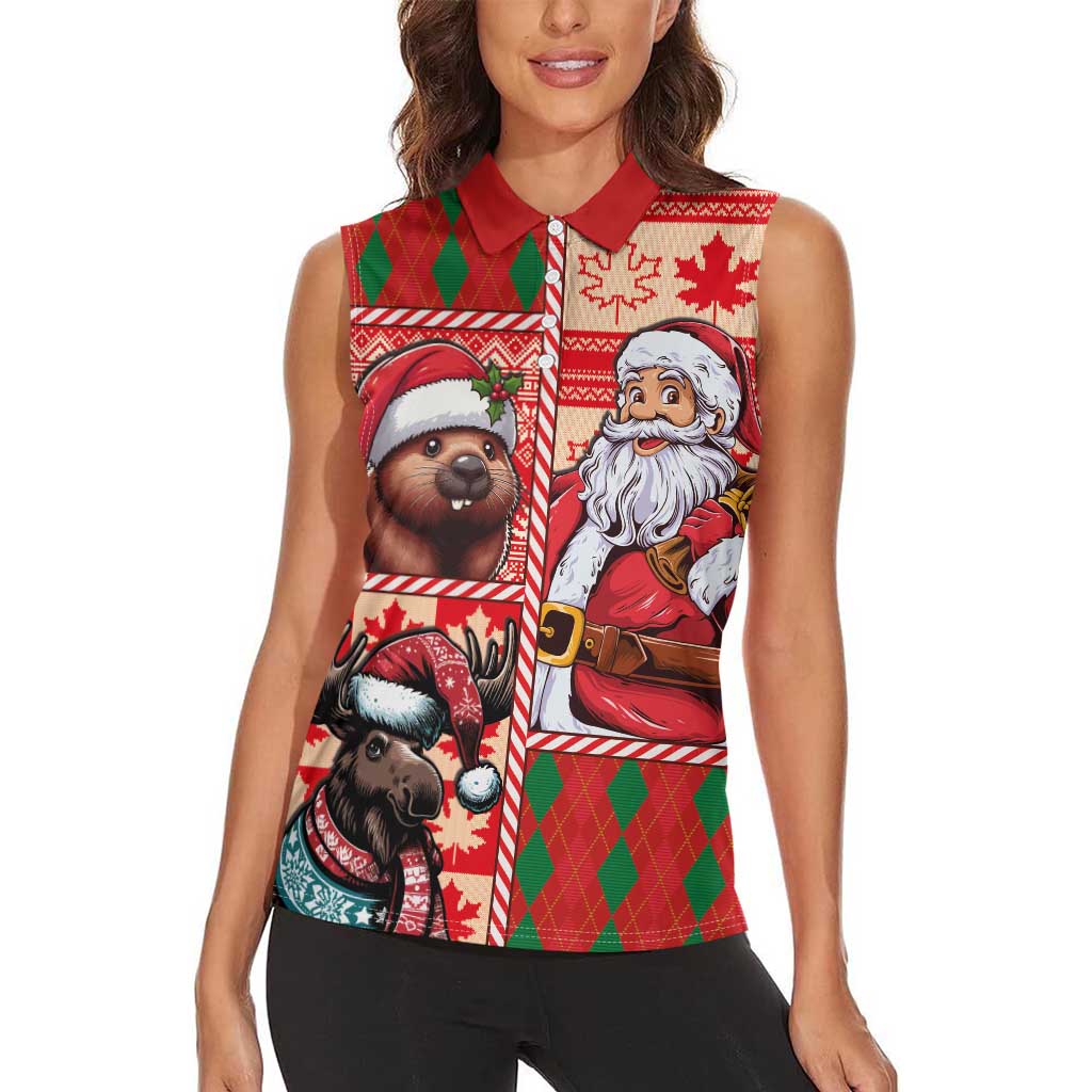 Canadian Christmas Women Sleeveless Polo Shirt Santa Hoho Holiday - A Beaver and Moose - Wonder Print Shop