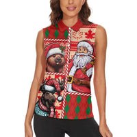 Canadian Christmas Women Sleeveless Polo Shirt Santa Hoho Holiday - A Beaver and Moose - Wonder Print Shop