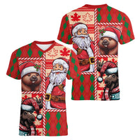Canadian Christmas Women V-Neck T-Shirt Santa Hoho Holiday - A Beaver and Moose - Wonder Print Shop