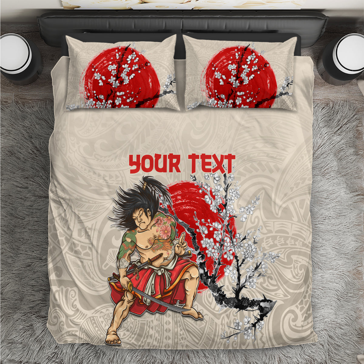 Personalised Japanese Culture Hawaii Style Bedding Set Japanese Samurai with Hawaiian Pattern - Wonder Print Shop