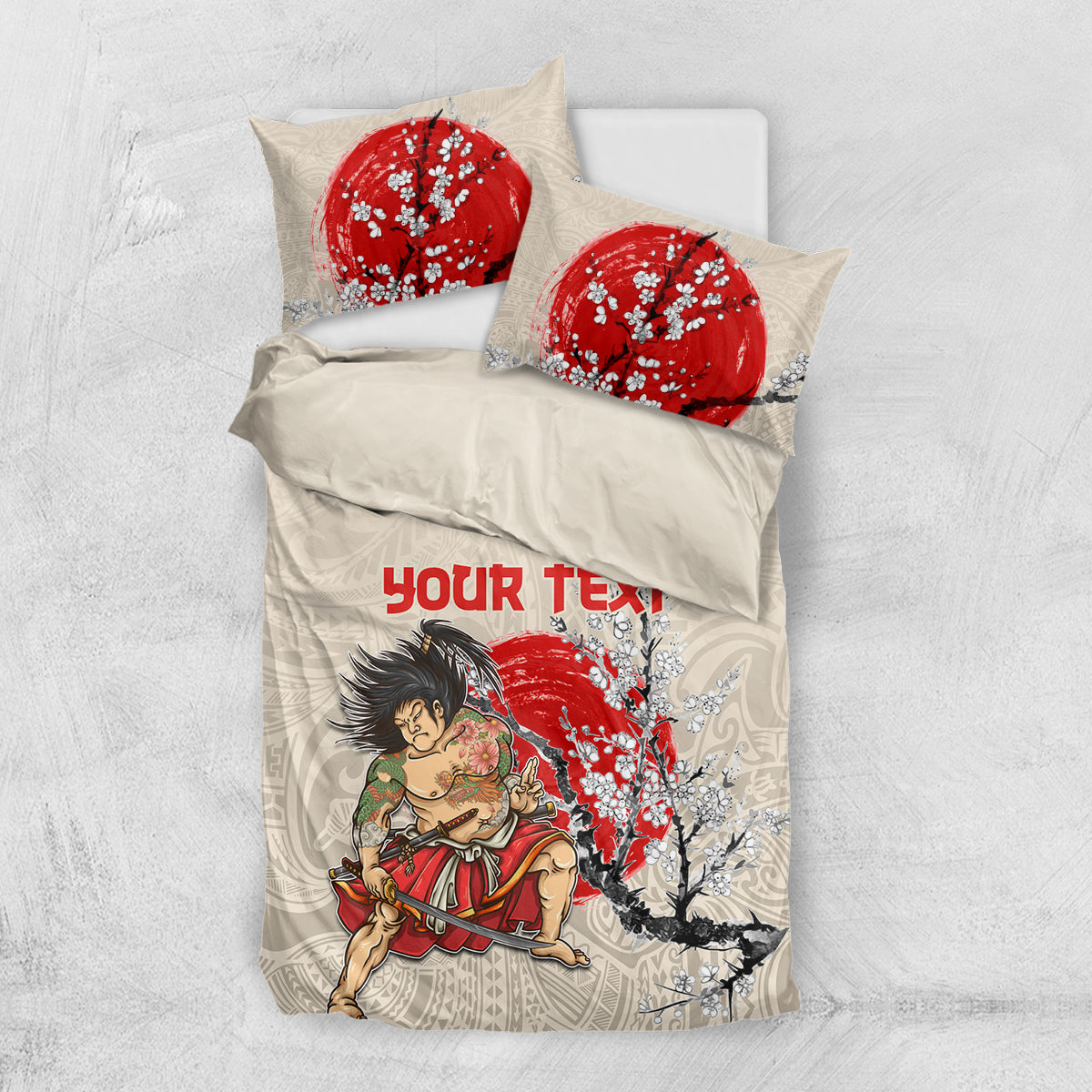 Personalised Japanese Culture Hawaii Style Bedding Set Japanese Samurai with Hawaiian Pattern - Wonder Print Shop