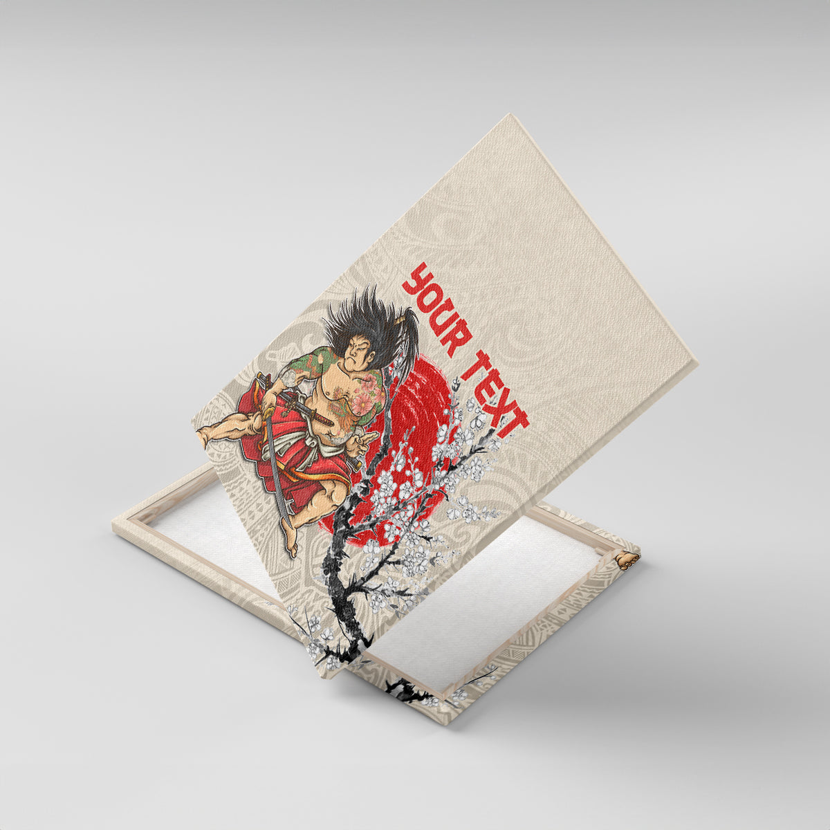 Personalised Japanese Culture Hawaii Style Canvas Wall Art Japanese Samurai with Hawaiian Pattern - Wonder Print Shop