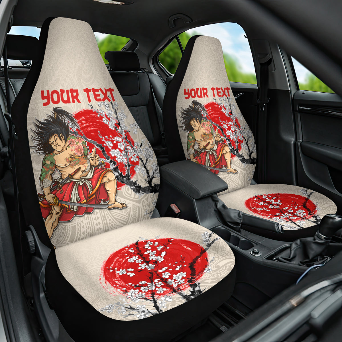Personalised Pan-Pacific Festival Car Seat Cover Japanese Samurai with Hawaiian Pattern