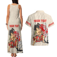 Personalised Japanese Culture Hawaii Style Couples Matching Tank Maxi Dress and Hawaiian Shirt Japanese Samurai with Hawaiian Pattern - Wonder Print Shop