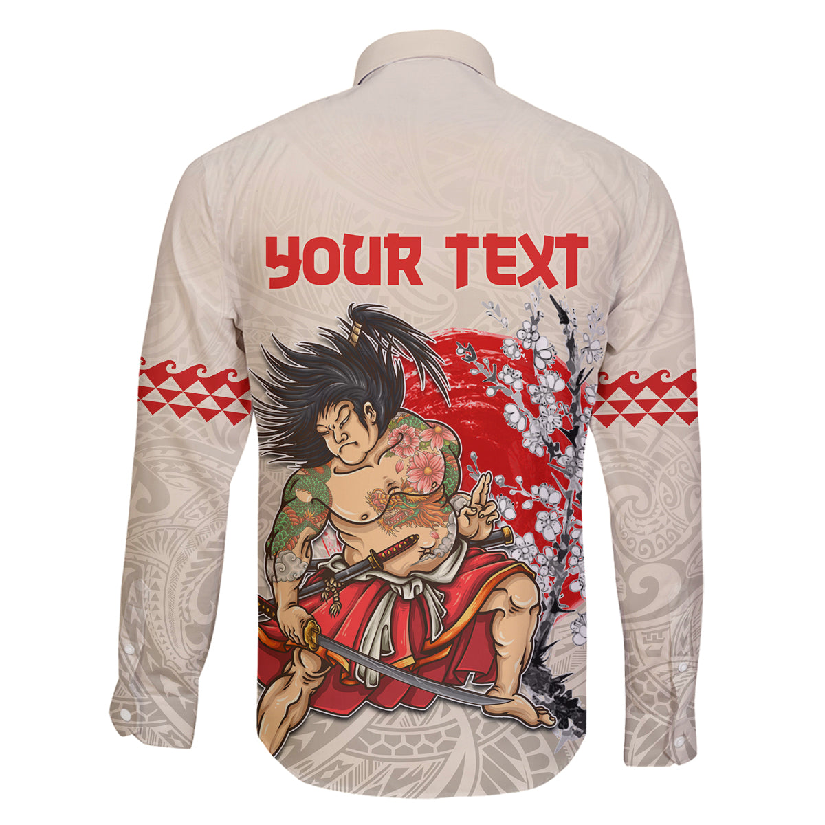Personalised Japanese Culture Hawaii Style Family Matching Long Sleeve Bodycon Dress and Hawaiian Shirt Japanese Samurai with Hawaiian Pattern - Wonder Print Shop