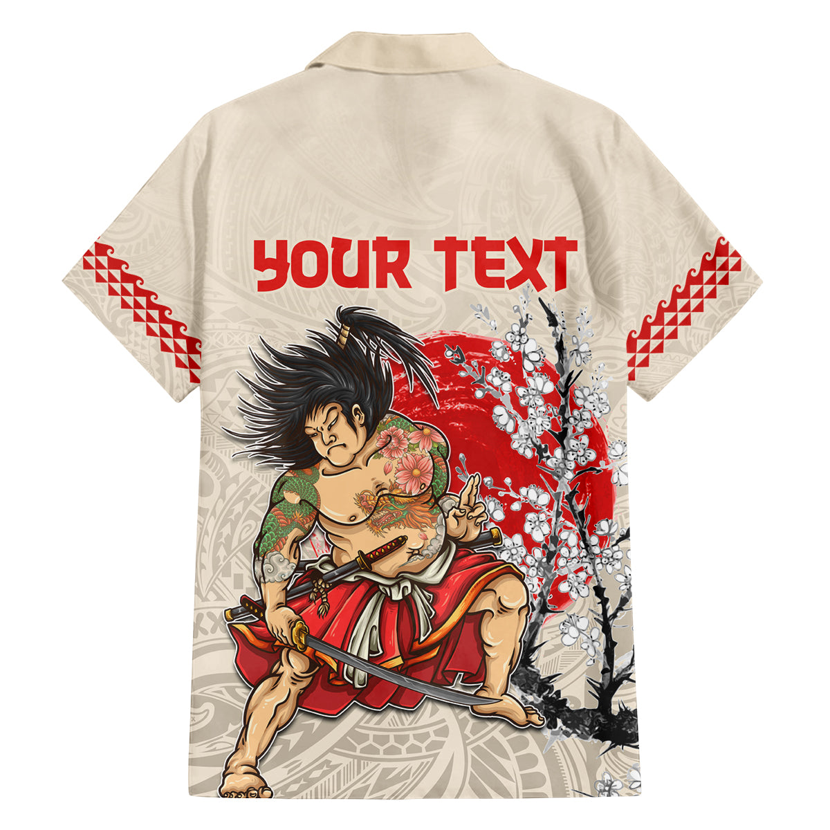 Personalised Japanese Culture Hawaii Style Family Matching Off Shoulder Short Dress and Hawaiian Shirt Japanese Samurai with Hawaiian Pattern - Wonder Print Shop