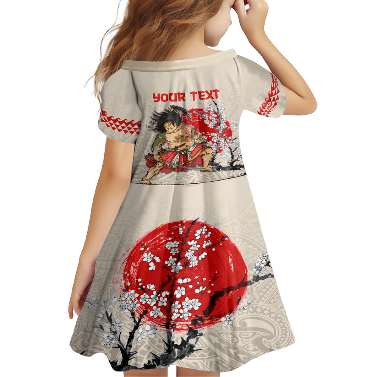 Personalised Japanese Culture Hawaii Style Family Matching Short Sleeve Bodycon Dress and Hawaiian Shirt Japanese Samurai with Hawaiian Pattern - Wonder Print Shop