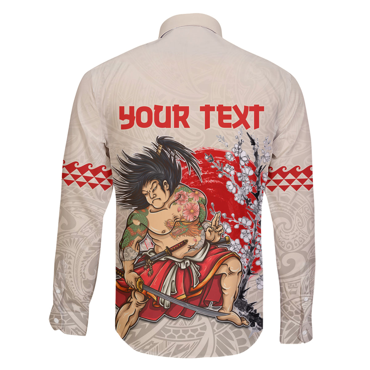 Personalised Japanese Culture Hawaii Style Family Matching Short Sleeve Bodycon Dress and Hawaiian Shirt Japanese Samurai with Hawaiian Pattern - Wonder Print Shop