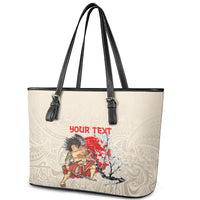 Personalised Japanese Culture Hawaii Style Leather Tote Bag Japanese Samurai with Hawaiian Pattern - Wonder Print Shop