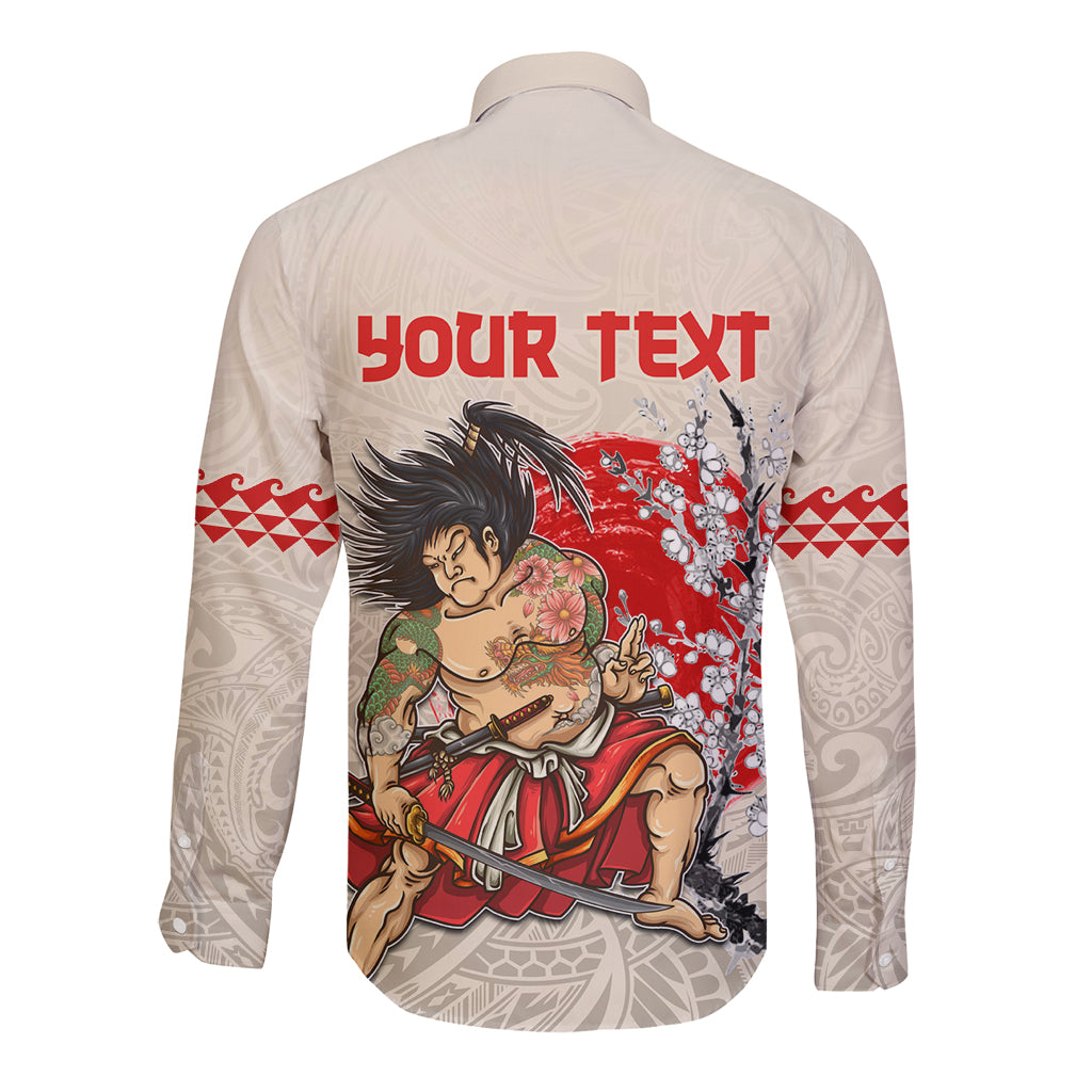 Personalised Japanese Culture Hawaii Style Long Sleeve Button Shirt Japanese Samurai with Hawaiian Pattern - Wonder Print Shop