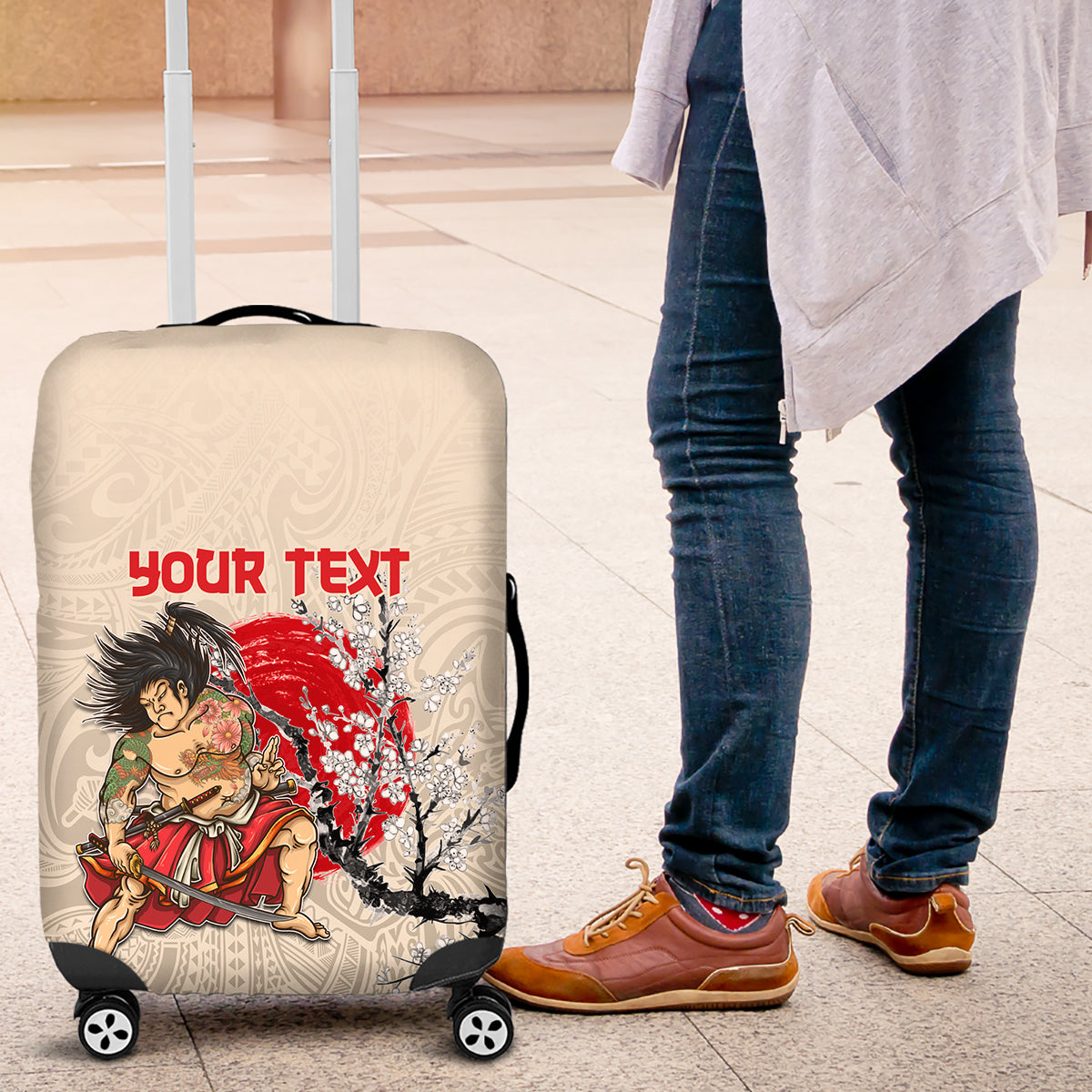 Personalised Pan-Pacific Festival Luggage Cover Japanese Samurai with Hawaiian Pattern