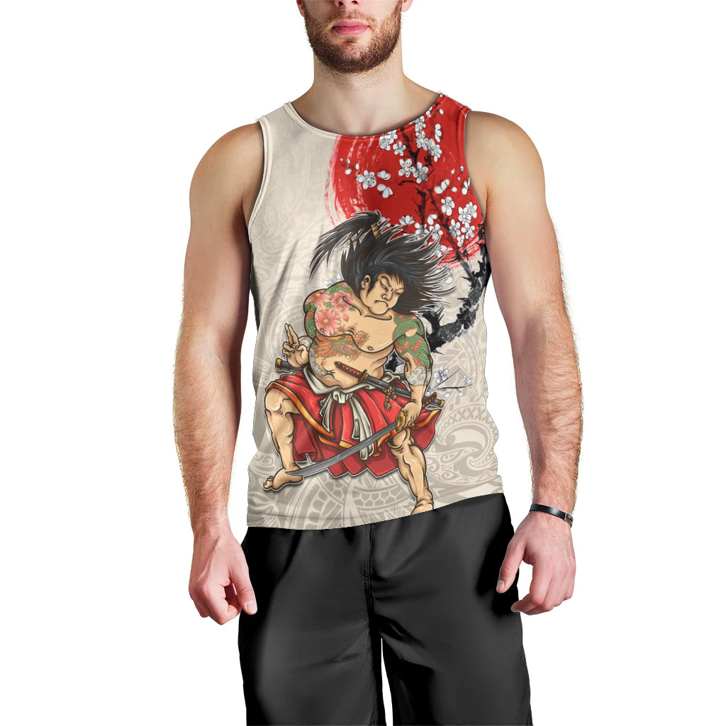 Personalised Japanese Culture Hawaii Style Men Tank Top Japanese Samurai with Hawaiian Pattern - Wonder Print Shop