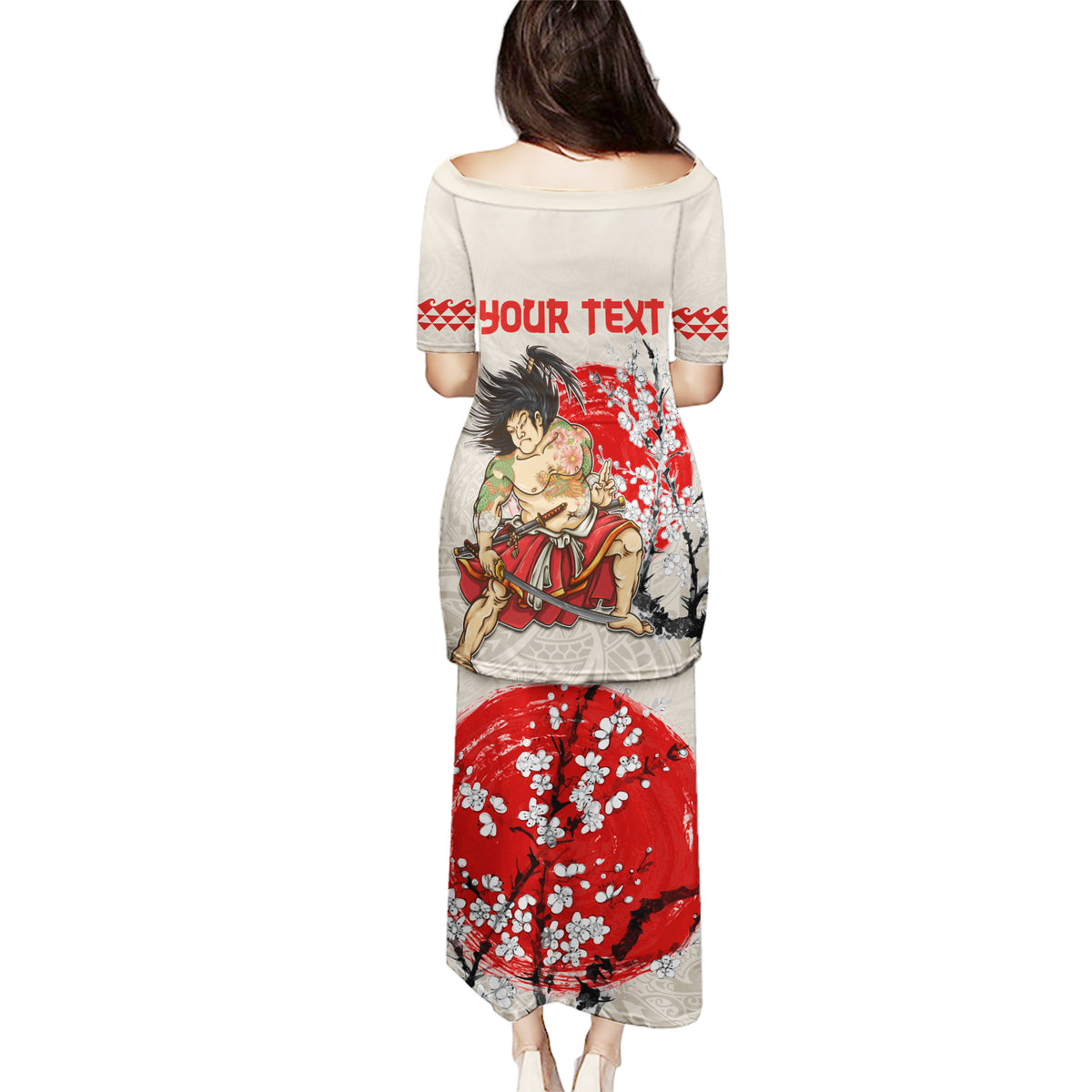 Personalised Japanese Culture Hawaii Style Puletasi Japanese Samurai with Hawaiian Pattern - Wonder Print Shop