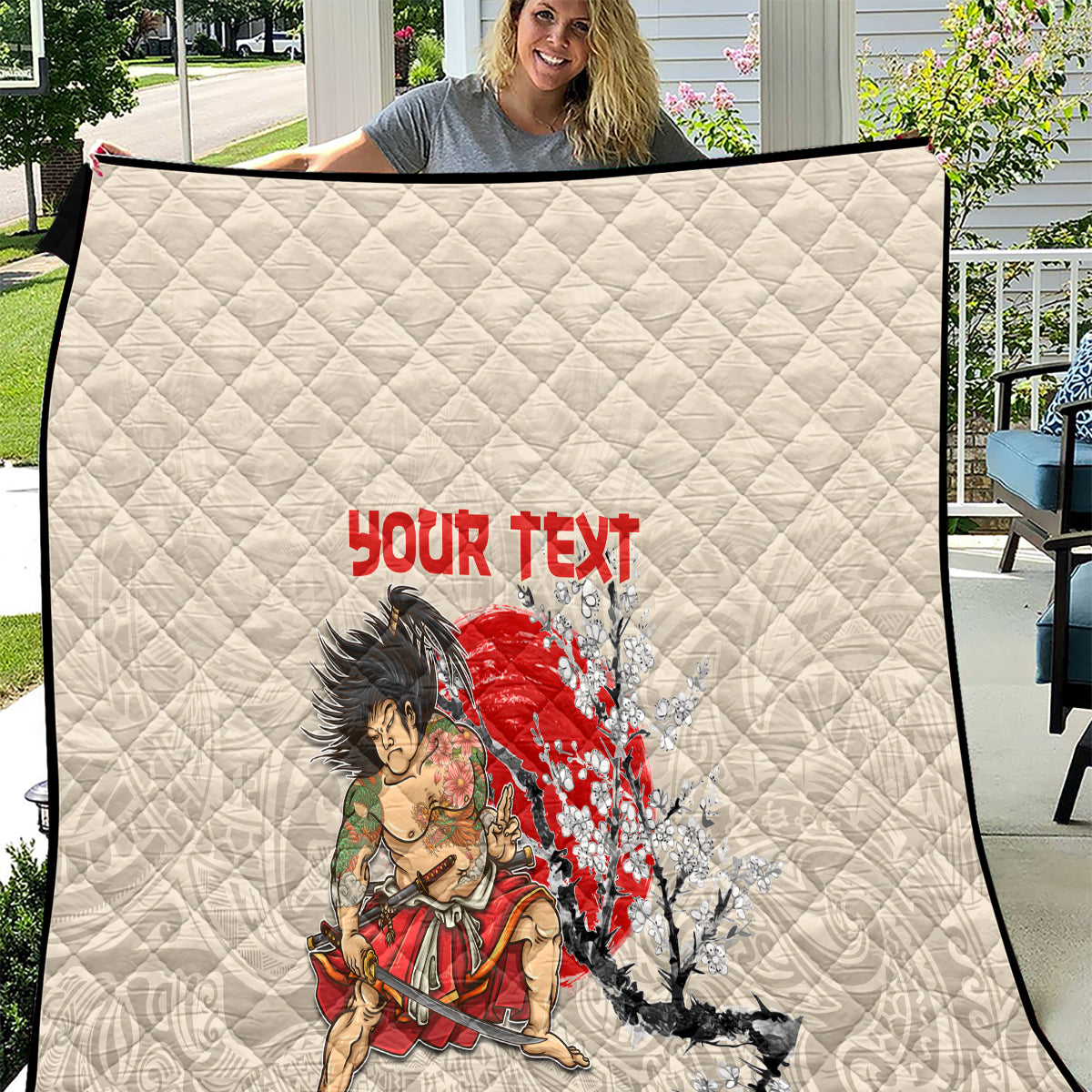 Personalised Japanese Culture Hawaii Style Quilt Japanese Samurai with Hawaiian Pattern - Wonder Print Shop