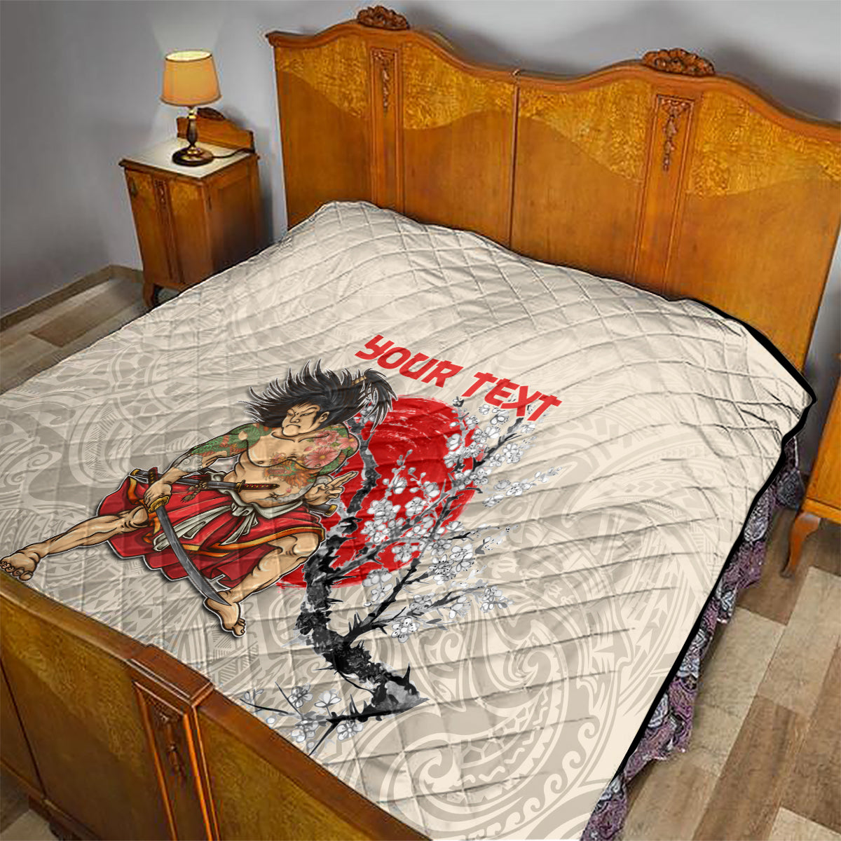 Personalised Japanese Culture Hawaii Style Quilt Japanese Samurai with Hawaiian Pattern - Wonder Print Shop