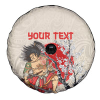 Personalised Japanese Culture Hawaii Style Spare Tire Cover Japanese Samurai with Hawaiian Pattern - Wonder Print Shop