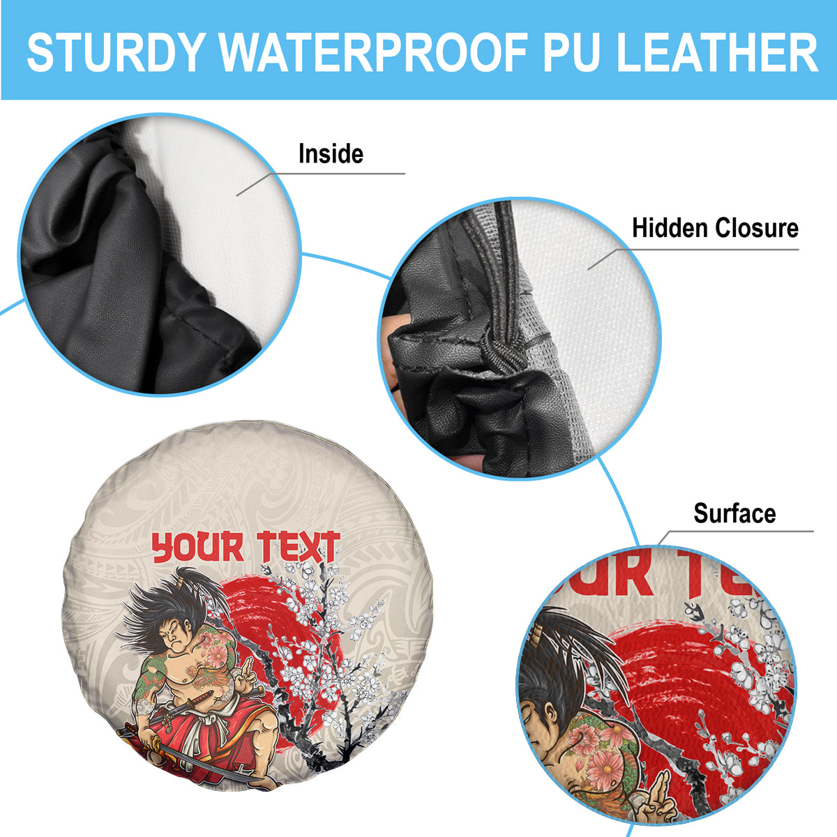 Personalised Japanese Culture Hawaii Style Spare Tire Cover Japanese Samurai with Hawaiian Pattern - Wonder Print Shop