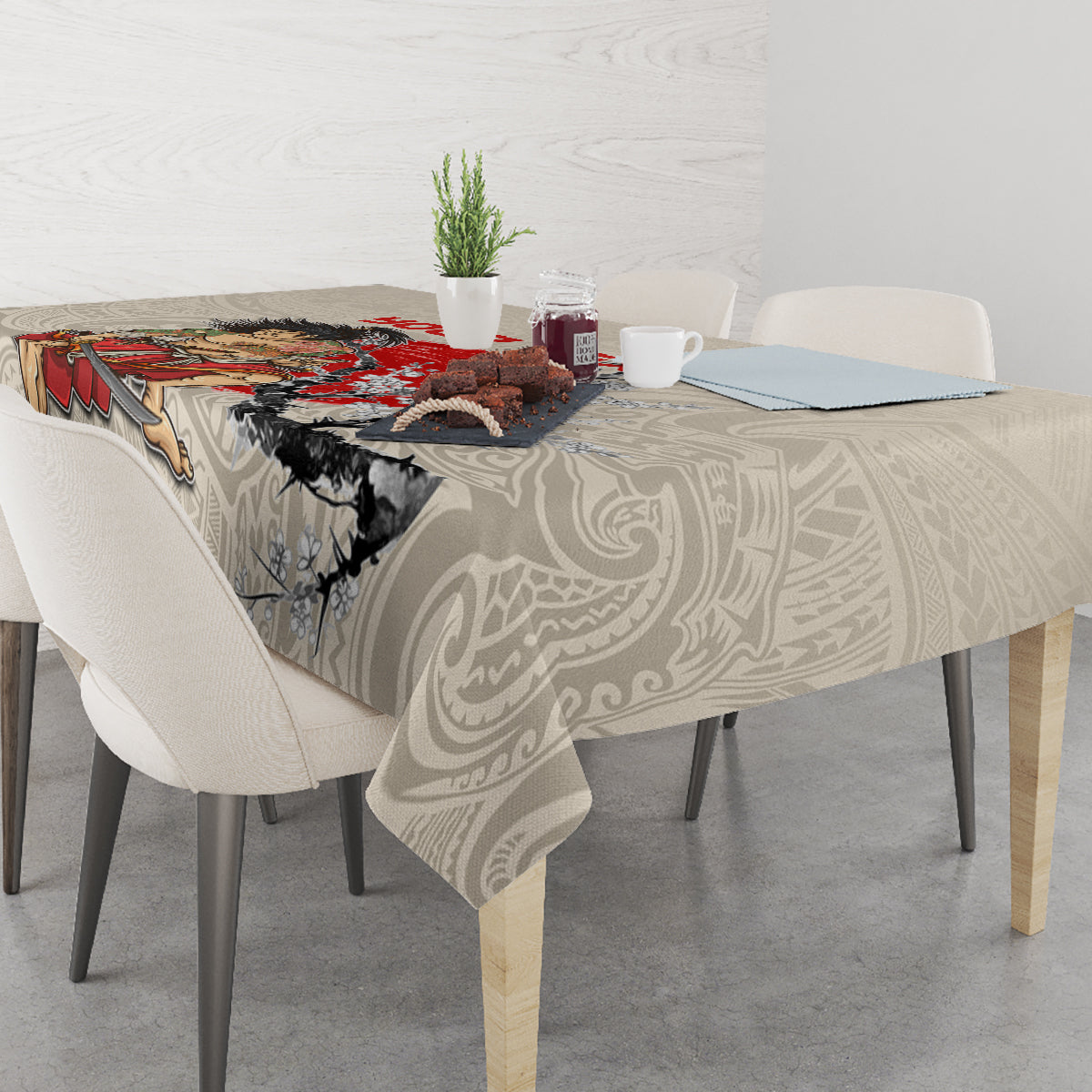 Personalised Japanese Culture Hawaii Style Tablecloth Japanese Samurai with Hawaiian Pattern - Wonder Print Shop