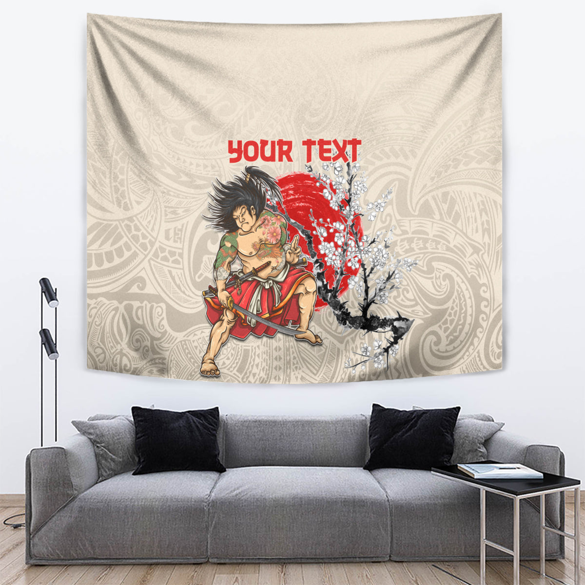 Personalised Japanese Culture Hawaii Style Tapestry Japanese Samurai with Hawaiian Pattern - Wonder Print Shop