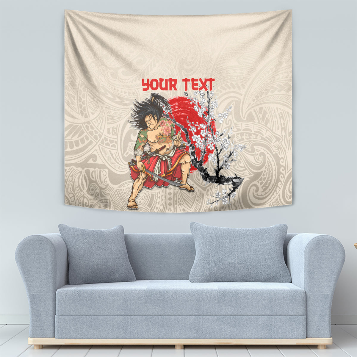 Personalised Japanese Culture Hawaii Style Tapestry Japanese Samurai with Hawaiian Pattern - Wonder Print Shop