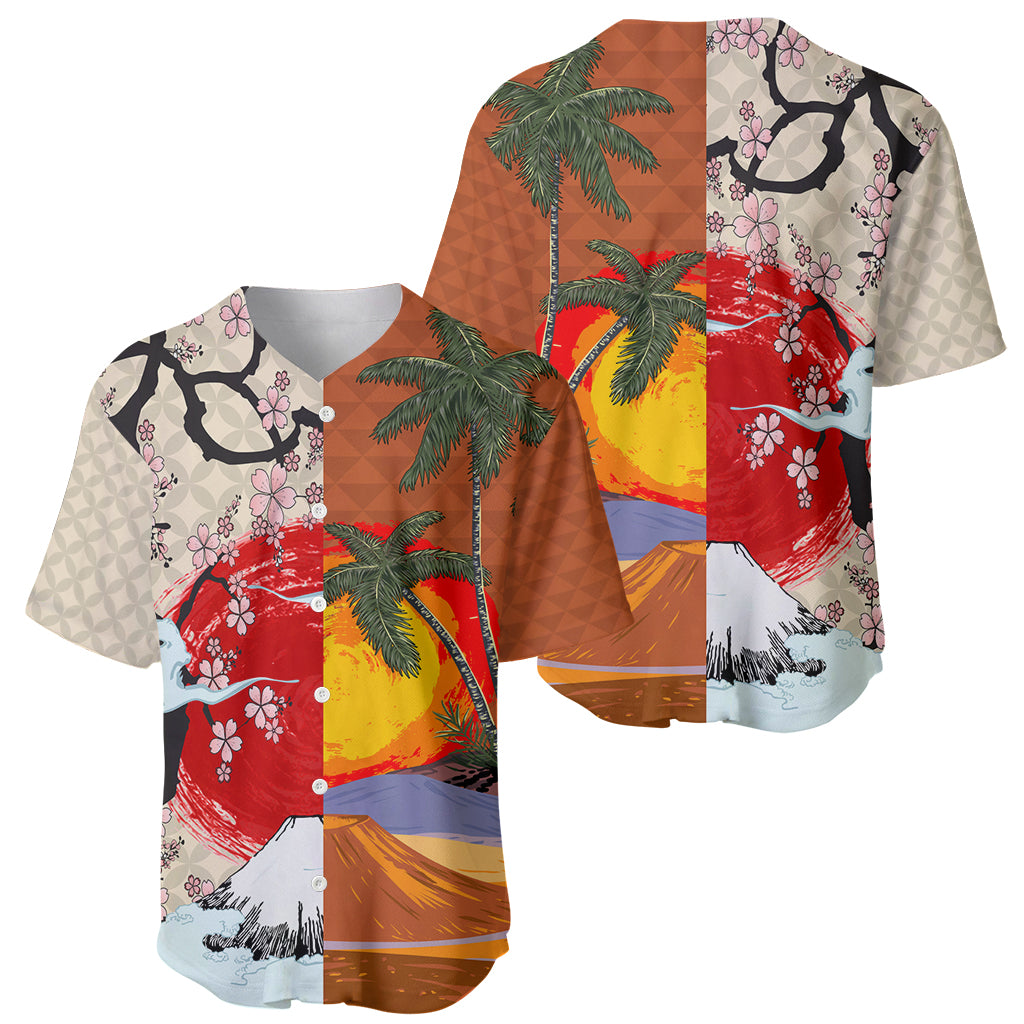 Japanese Culture Hawaii Style Baseball Jersey Mauna Kea and Fuji Mountains - Wonder Print Shop