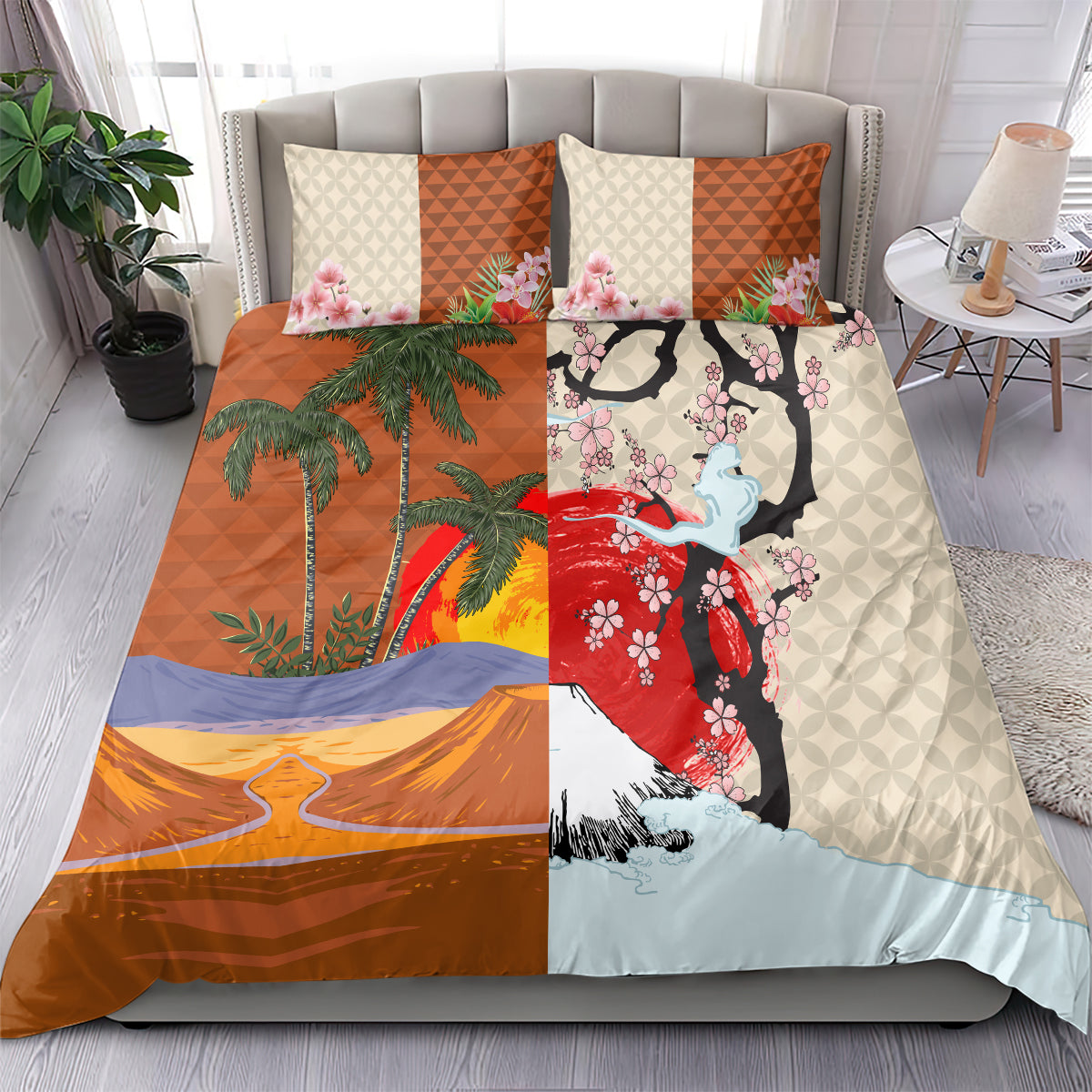 Japanese Culture Hawaii Style Bedding Set Mauna Kea and Fuji Mountains - Wonder Print Shop