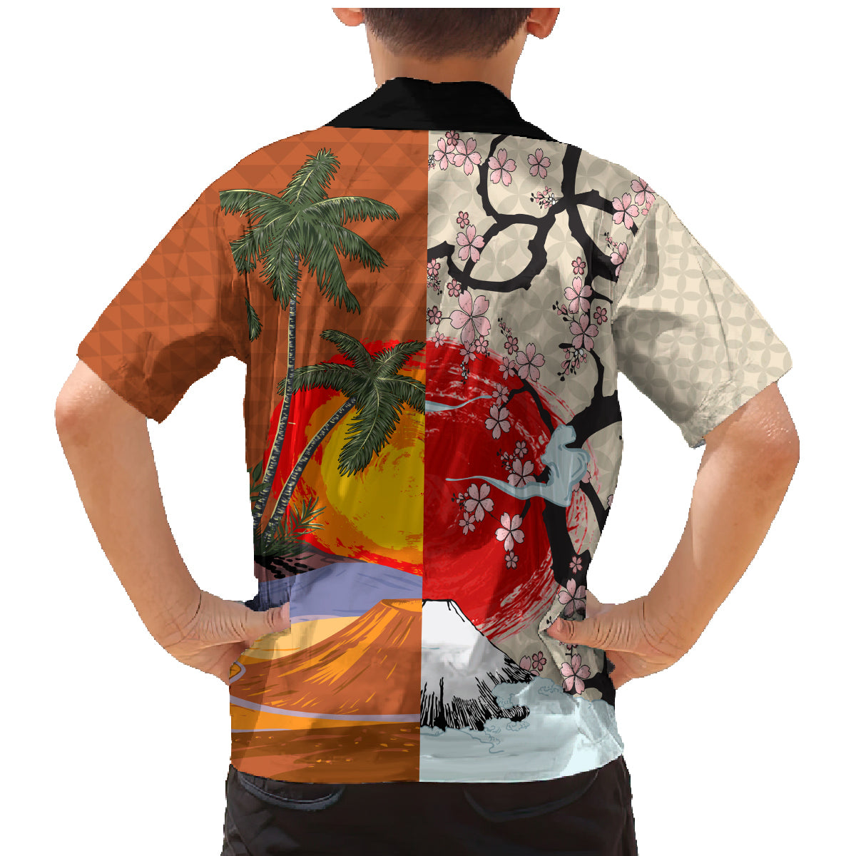 Japanese Culture Hawaii Style Family Matching Mermaid Dress and Hawaiian Shirt Mauna Kea and Fuji Mountains - Wonder Print Shop