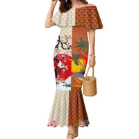 Japanese Culture Hawaii Style Family Matching Mermaid Dress and Hawaiian Shirt Mauna Kea and Fuji Mountains - Wonder Print Shop