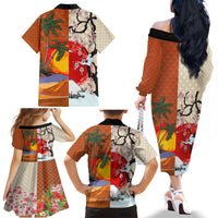 Japanese Culture Hawaii Style Family Matching Off The Shoulder Long Sleeve Dress and Hawaiian Shirt Mauna Kea and Fuji Mountains - Wonder Print Shop