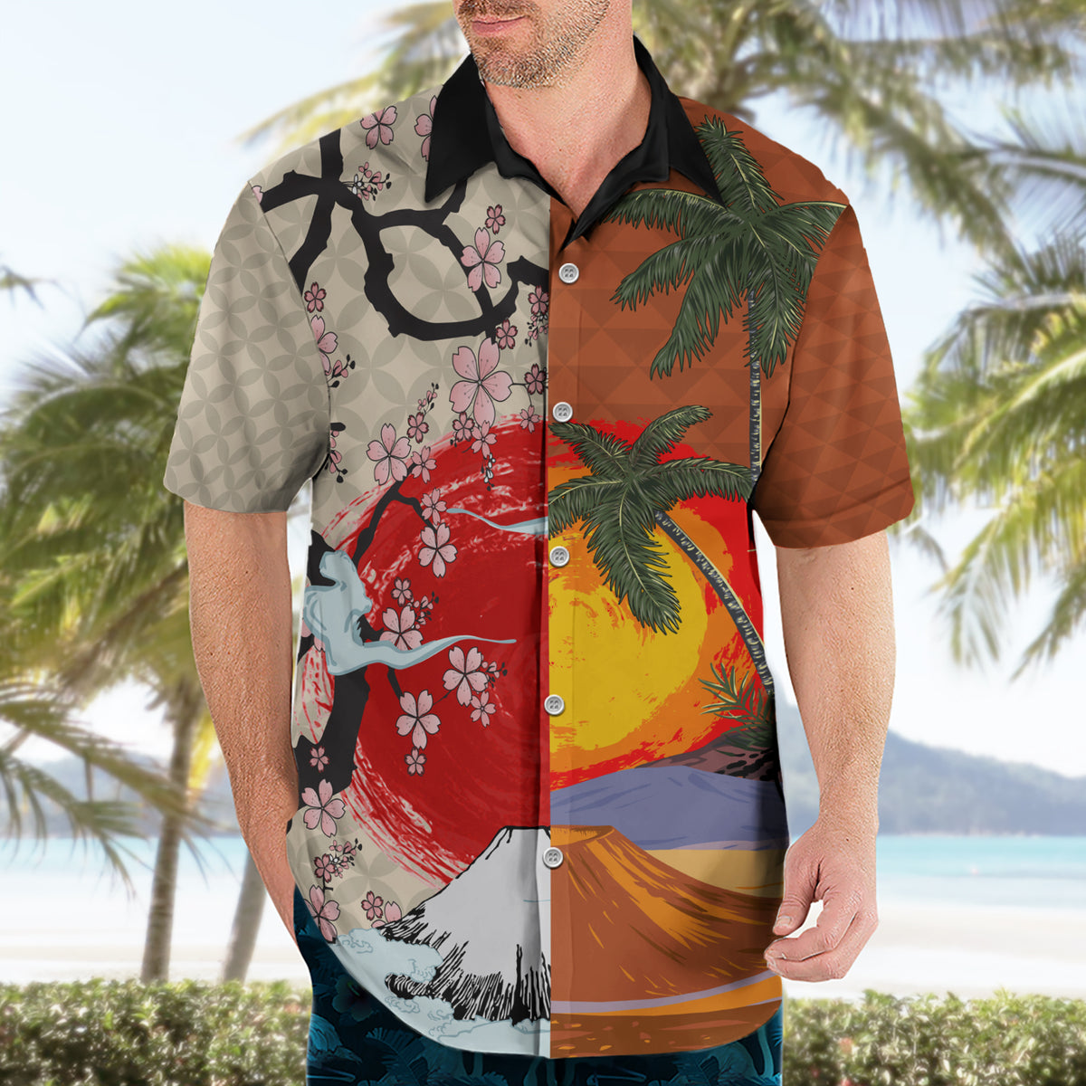 Japanese Culture Hawaii Style Hawaiian Shirt Mauna Kea and Fuji Mountains - Wonder Print Shop