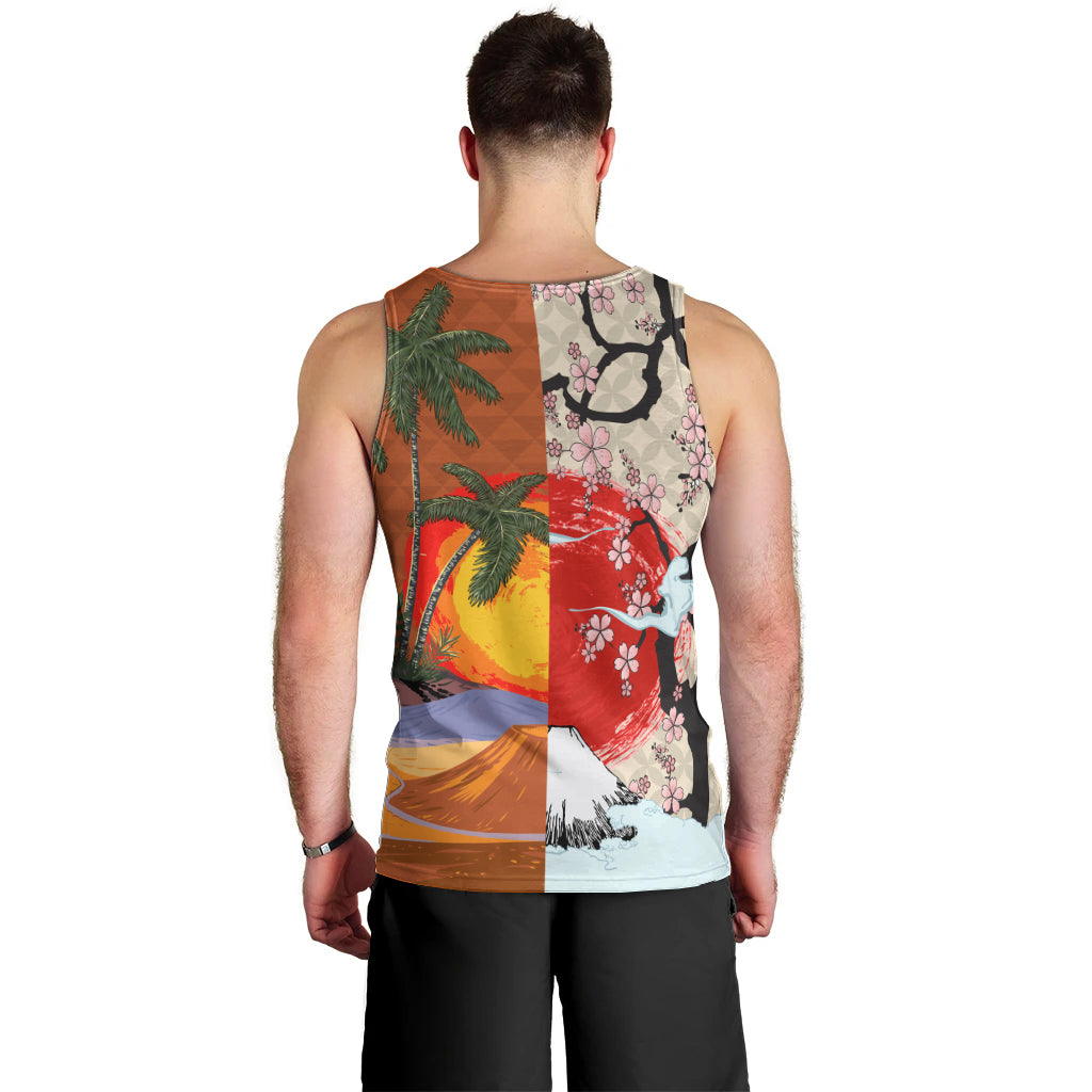 Japanese Culture Hawaii Style Men Tank Top Mauna Kea and Fuji Mountains - Wonder Print Shop
