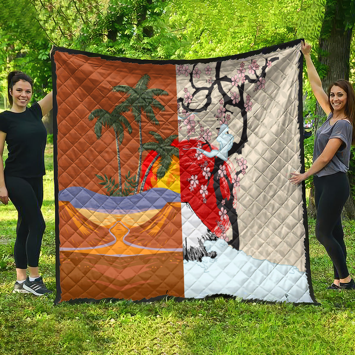 Japanese Culture Hawaii Style Quilt Mauna Kea and Fuji Mountains - Wonder Print Shop