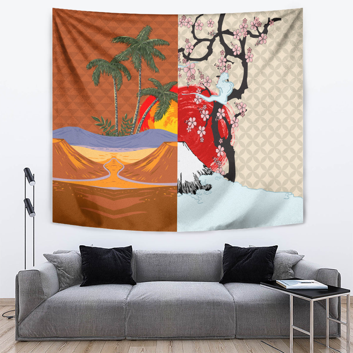 Japanese Culture Hawaii Style Tapestry Mauna Kea and Fuji Mountains - Wonder Print Shop