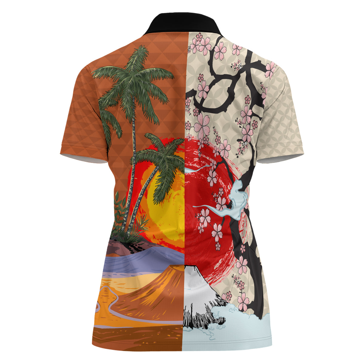 Japanese Culture Hawaii Style Women Polo Shirt Mauna Kea and Fuji Mountains - Wonder Print Shop