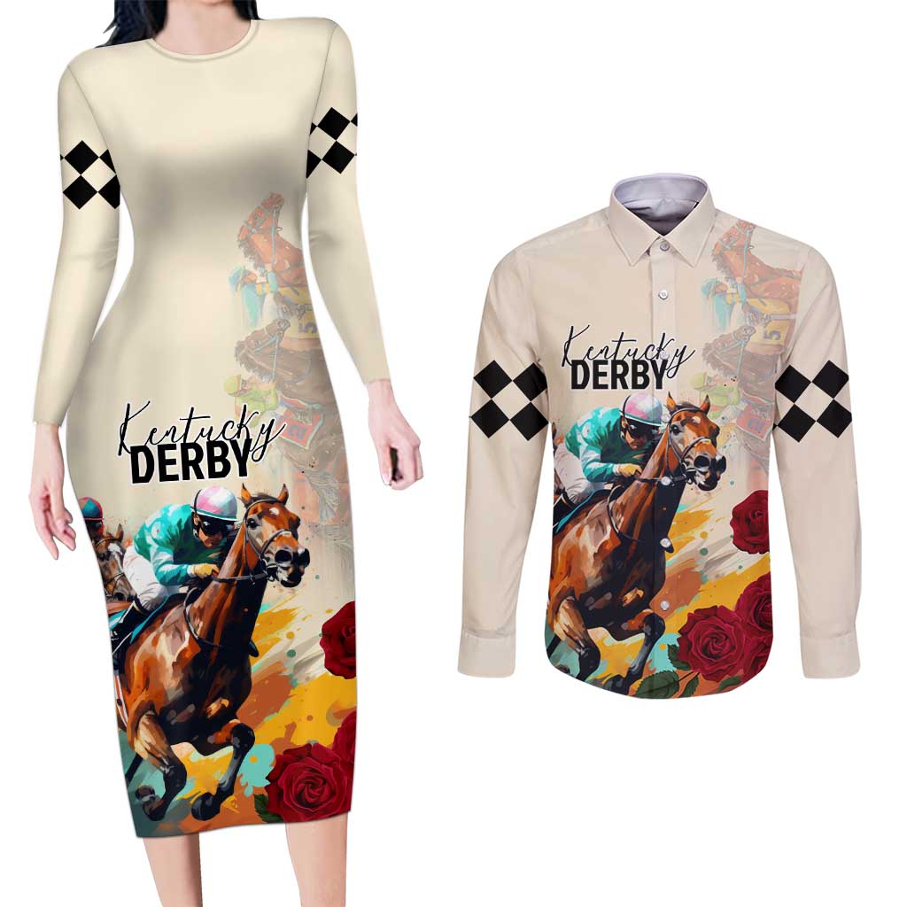 Kentucky Horse Racing 151st Anniversary Couples Matching Long Sleeve Bodycon Dress and Long Sleeve Button Shirt LT03