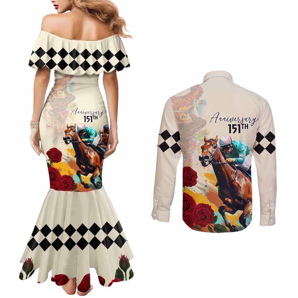 Kentucky Horse Racing 151st Anniversary Couples Matching Mermaid Dress and Long Sleeve Button Shirt LT03