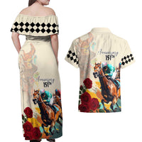 Kentucky Horse Racing 151st Anniversary Couples Matching Off Shoulder Maxi Dress and Hawaiian Shirt LT03
