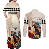 Kentucky Horse Racing 151st Anniversary Couples Matching Off Shoulder Maxi Dress and Long Sleeve Button Shirt LT03