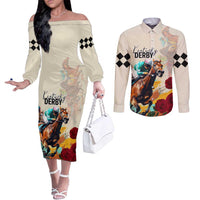 Kentucky Horse Racing 151st Anniversary Couples Matching Off The Shoulder Long Sleeve Dress and Long Sleeve Button Shirt LT03