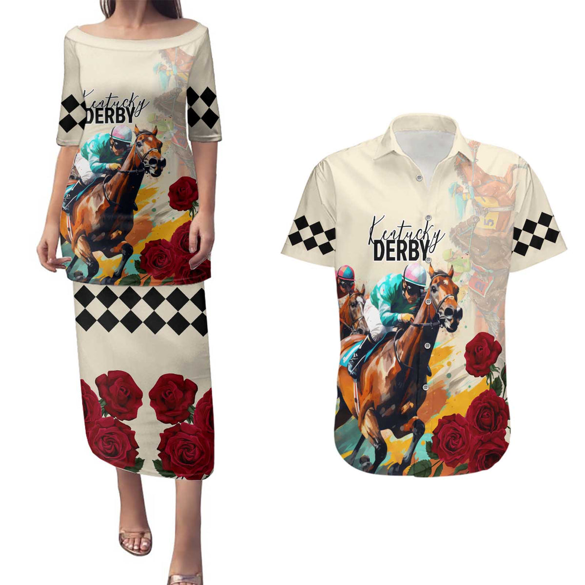 Kentucky Horse Racing 151st Anniversary Couples Matching Puletasi and Hawaiian Shirt LT03